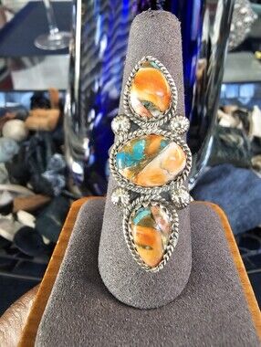 Nwt Sterling Silver Multi-Stone Orange Turquoise Cocktail Ring